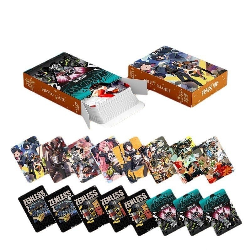 [มีในสต็อก] 55pcs zenless Zone ZERO Laser Card สภาพแวดล้อมของการ์ดขนาดเล็ก, 55 zenless Zone ZERO Laser cards ในกล่องสามนิ้ว