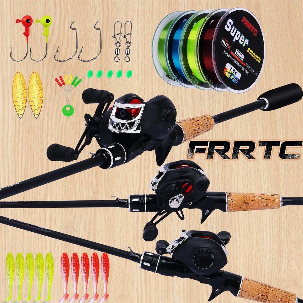 พร้อมสต็อก FRRTC ชุดตกปลา Rod และ Reel Casting Fishing Rod พร้อม 7.2: 1 อัตราทดเกียร์ Baitcasting Fishing Reel