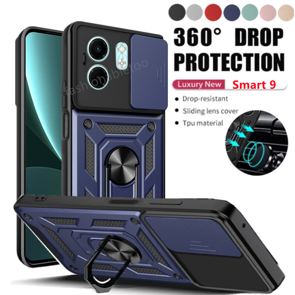 ปลอกสําหรับ infinix Smart 9 8 7 pro 9pro 8pro 8plus 7HD Smart9pro Smart8pro Smart8plus Smart8HD กันกระแทกเคสโทรศัพท์เกราะแหวนวงเล็บ Stent Push กล้องเลนส์ป้องกันปกหลัง