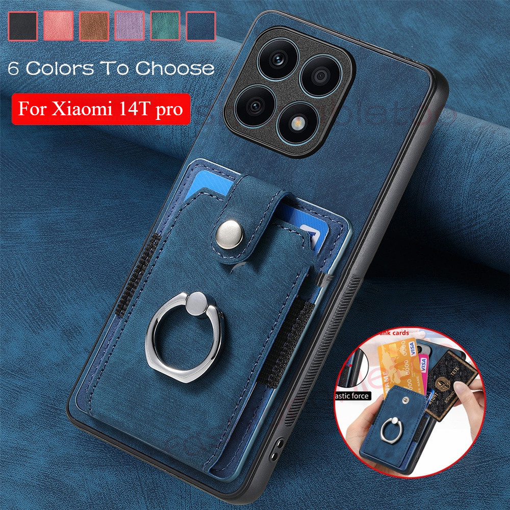Matte หนังเคสโทรศัพท์สําหรับ Xiaomi 14T pro 14tpro 1 4 Xiaomi14T pro Xiaomi14Tpro Xiaomi14Ultra ช่องใส่การ์ดวงเล็บแม่เหล็กปลอกแหวนวงเล็บรถกันกระแทกปกหลัง