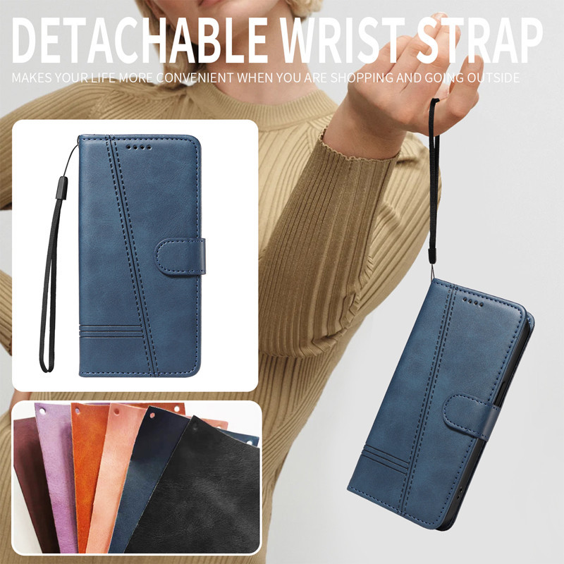 ใหม่ฝาครอบกระเป๋าสตางค์หนังกรณี OPPO Reno 12F 12 11 11F 10 8 8T 7 7Z 8Z 6 6Z 5Z 5F 4Z 4 Reno6 Z Lite Pro 5G 4G Simple Flip Casing ธุรกิจขาตั้งป้องกันโทรศัพท์ - รูปที่ 6