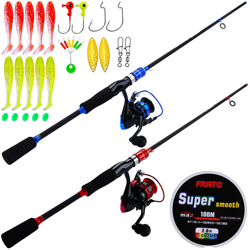ตกปลาคอมโบตกปลาชุดเต็ม1.65/1.80เมตรสีแดง/สีฟ้า2ส่วนคาร์บอนปั่นก้านปั่นรีลกับสายการประมงล่อชุด โจรัน ตกปลา ตกปลา
