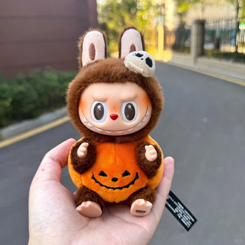 Popmart Labubu ฮาโลวีนนั่งฟักทองไวนิล Face Blind Box จี้ของเล่นตุ๊กตา