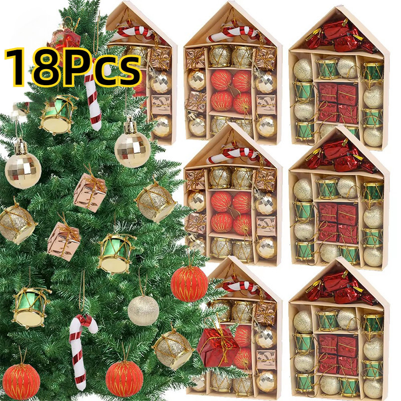 18 ชิ้น/เซ็ต DIY Xmas Tree Balls ตกแต่งจี้ - พลาสติก House Shape สีสันลูกชุด - บ้านคริสต์มาสปีใหม่เครื่องประดับปาร์ตี้