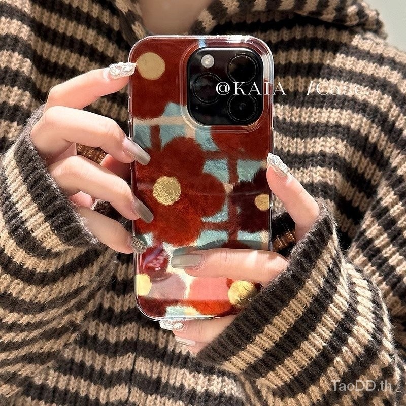 เคสโทรศัพท์สำหรับ iPhone 7 8 x XS XR xsmax 11 12 13 14 15 16 Pro Max PLUS สีน้ำตาลลายสก๊อตลายดอกไม้ขนาดเล็กเคสนิ่มเคสกันกระแทกเคส vohn
