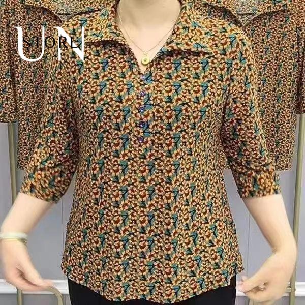 เสื้อสเวตเตอร์ถักลายดอกไม้ของผู้หญิงสบายๆปกสามในสี่แขนเสื้อยืดแฟชั่นใหม่เสื้อผ้าหลวมอเนกประสงค์