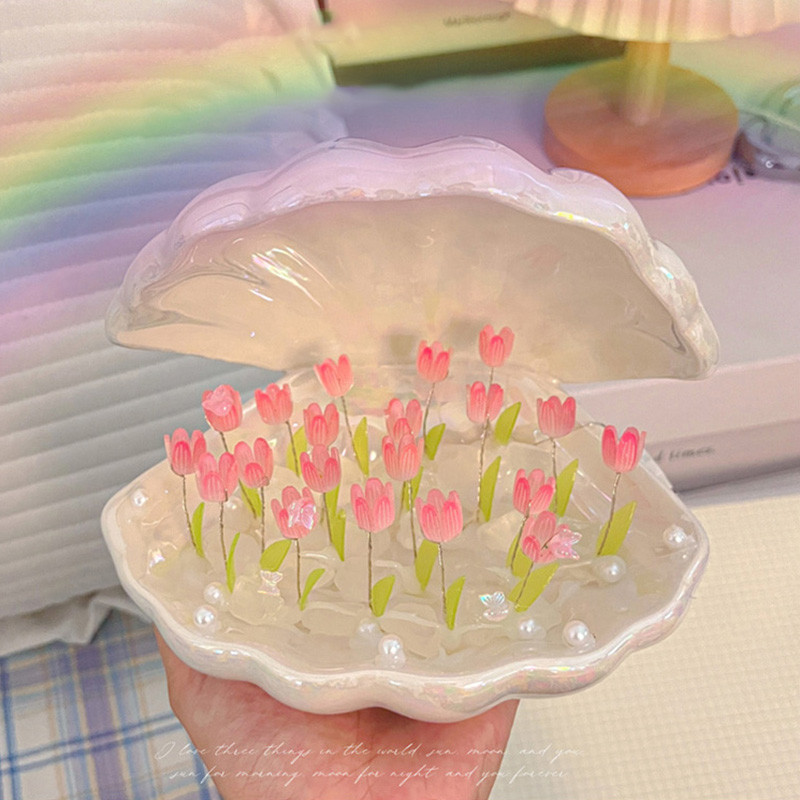โคมไฟทิวลิป DIY สร้างสรรค์ ins เปลือกหอยมุกไฟกลางคืนชุดวัสดุทํามืออุปทานของขวัญ