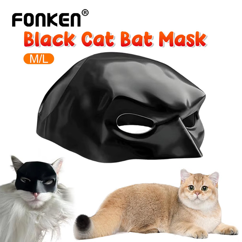 Fonken Black Bat Cat Avenger Mask Half Face Cat Mask Handmade Cat Bat Mask ฮาโลวีนเครื่องแต่งกายคอสเพลย์ตกแต่งของขวัญสําหรับแมวของเล่นสุนัข
