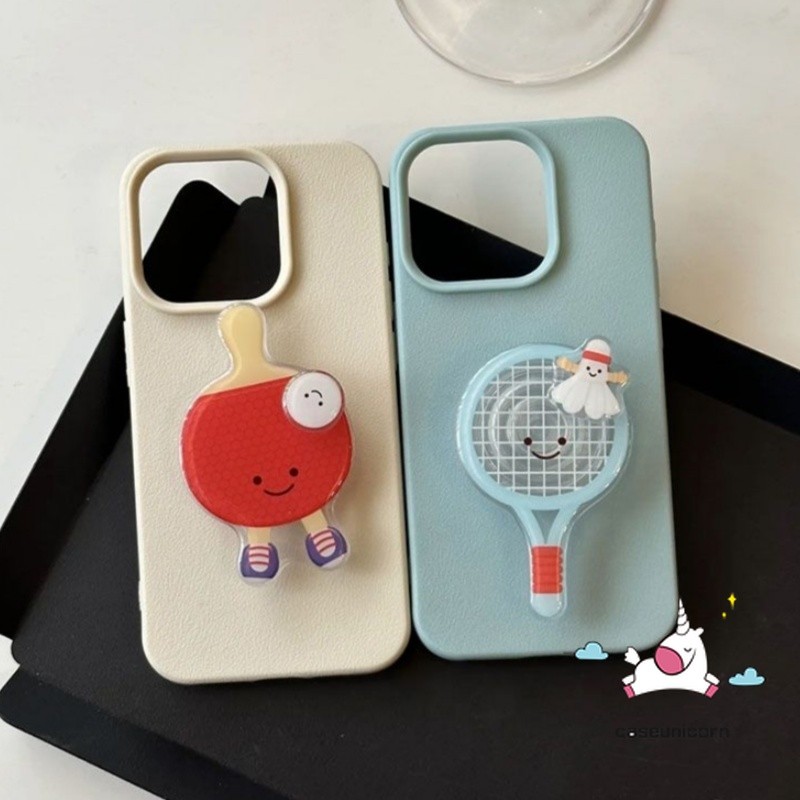 Creative แบดมินตันปิงปองสําหรับ IPhone 16 12 15 13 11 14 Pro Max 16Plus 16 15 14 Plus Simple Candy สีทึบหรูหราผิวรู้สึกหนังนุ่มกรณี