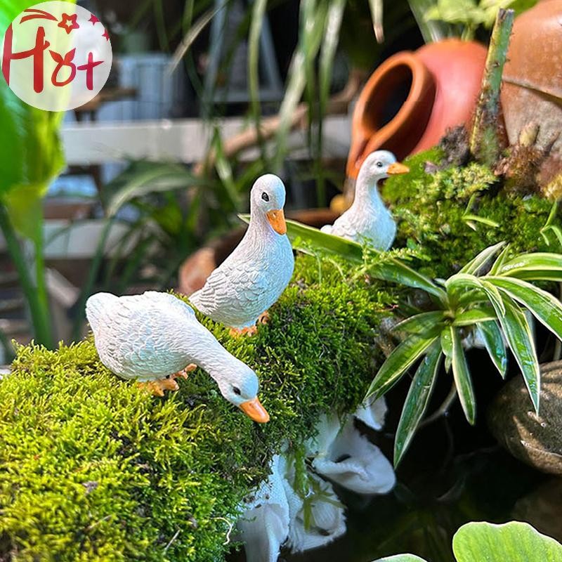 Ge 3ชิ้นน่ารักเป็ดสีขาวลงโลตัสกระถางดอกไม้ย้อนยุคเรซิ่นรูปปั้นประติมากรรมกลางแจ้งสําหรับโฮมออฟฟิศโต๊ะสวนตกแต่งโต๊ะเครื่องประดับตาราง