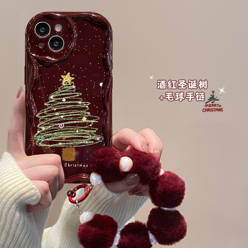 15 เคสโทรศัพท์ ไอโฟน14โปรแม็กซ์/13 ต้นคริสต์มาสตุ๊กตาสร้อยข้อมือ 11/12 ซิลิโคนทนต่อการกระแทก