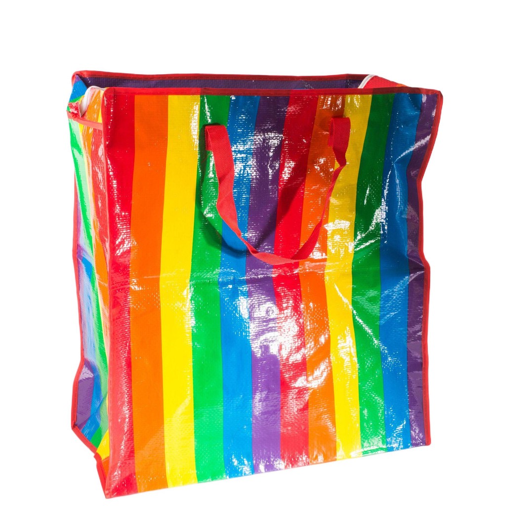 ลามิเนตผ้าไม่ทอถุงสิริสีการพิมพ์พลาสติกหนาทอกระเป๋าแฟชั่นสายรุ้งกระเป๋าซิป