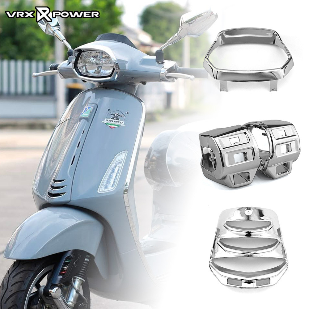 สําหรับ Vespa Sprint 150 my24 sprint tech 2025 กรอบไฟหน้า ABS ตะแกรงลายเขากวาง สวิทช์เชลล์ Chrome