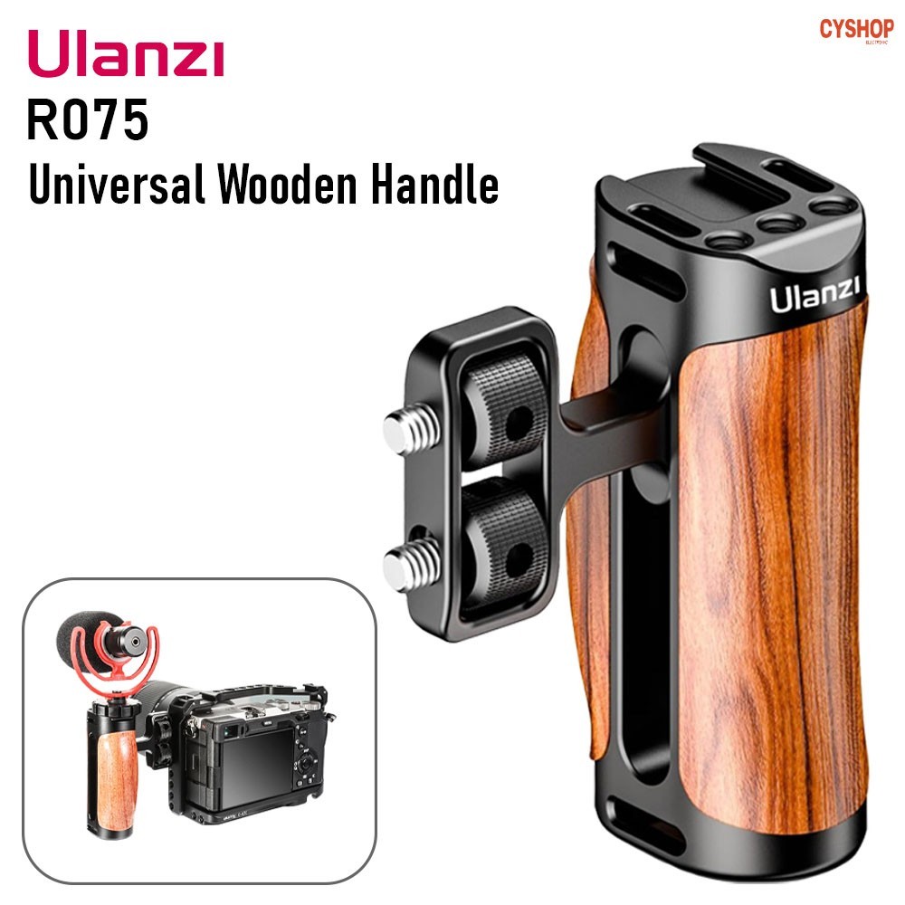 Uranzi Uurig R075 กล้องดิจิตอล SLR ด้ามจับด้านข้างลายไม้ (สำหรับ sony a6400, canon g7x3, instax)