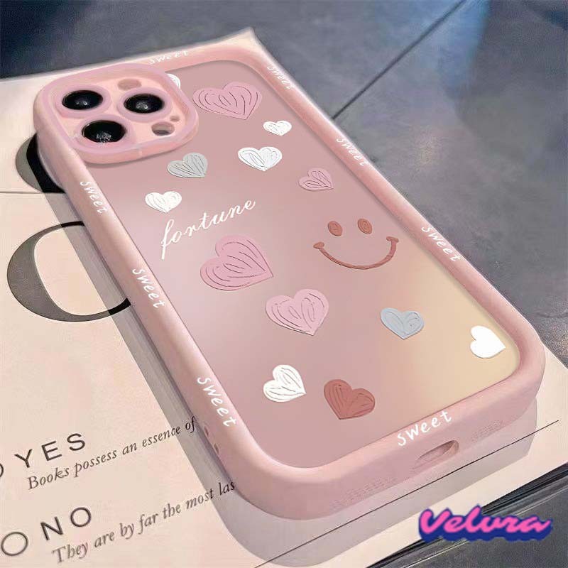 เคสไอโฟน12 13 สีชมพู ความรัก สำหรับ For IPhone 16 11 12 13 15 14 Pro Max XR XS X 8Plus 7Plus Max 7 8 Plus ซอฟต์เชลล์ เคส