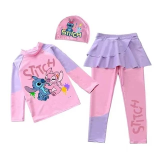 PINKชุดว่ายน้ำเด็กผู้หญิง งานเซ็ท3ชิ้น เสื้อ*กางเกงขายาว*หมวก เนื้อผ้ากันยูวี 5851
