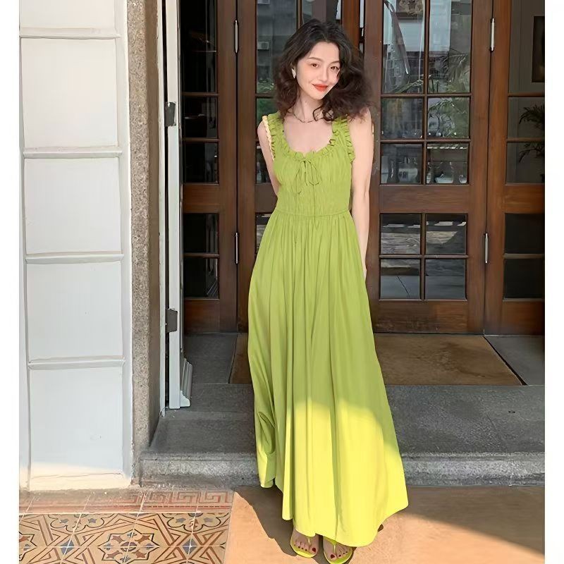 XUWEN กรกฎาคมชุดผมตรง Mint Mambo Seaside Sweet Vacation Sling ชุดย้อนยุคฝรั่งเศส Super Fairy ชุดสลิง