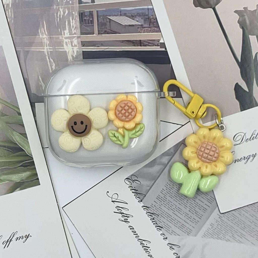 สําหรับ Ugreen Hitune S3 เคส Case เคสหูฟังดอกทานตะวันโปร่งใสดอกทานตะวันและจี้