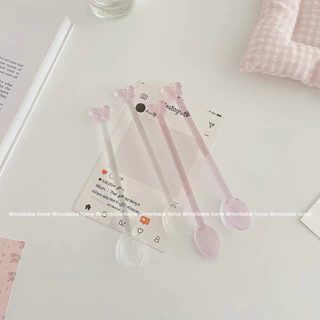 ช้อนคนผสมเครื่องดื่ม ช้อนคนกาแฟแก้วทนความร้อนสูง สไตล์ins โบว์🎀น่ารัก แก้วโบโรซิลิเกต พร้อมส่ง