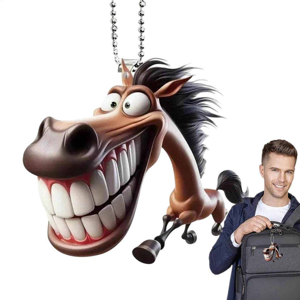 Cartoon creative big mouth horse 2d acrylic pendant flat car new pendant key backpack decoration