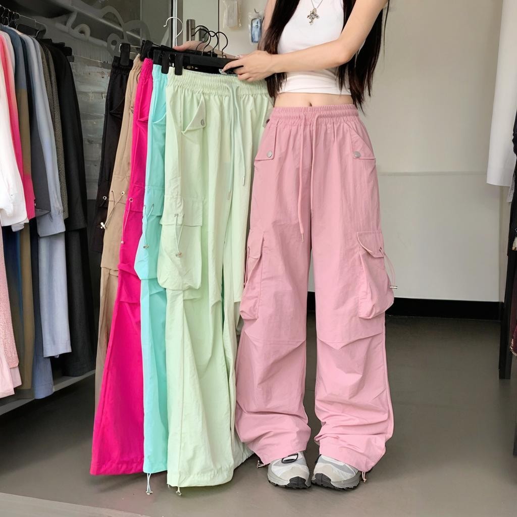 S-4XL กางเกงเอี๊ยมขายาวเอวสูงทรงหลวมสำหรับผู้หญิงพร้อมเชือกผูกเอวยางยืด