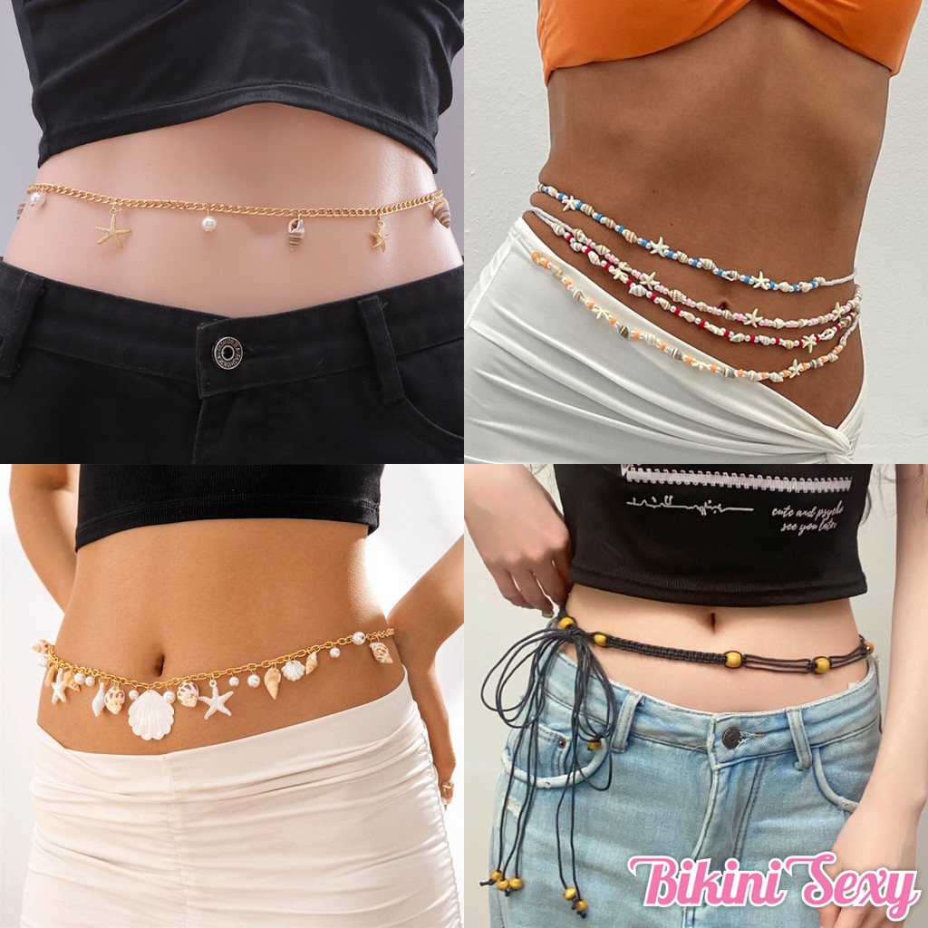 BikiniSexy😍โซ่เอวสไตล์โบฮีเมียน😍โซ่เอวเปลือกหอย ปลาดาวพักร้อนริมทะเลโซ่รัดร่างกายเซ็กซี่สไตล์ยุโรปและอเมริกา