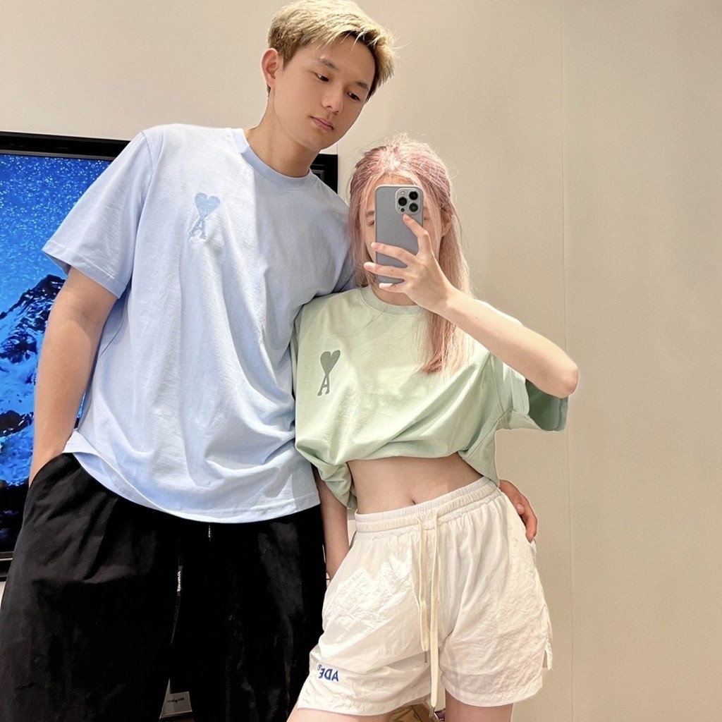 IFMM AMI Pure Cotton300Embroidered Heart Short Sleeve T Shirts for Men and Women, Loose Fit for Slig