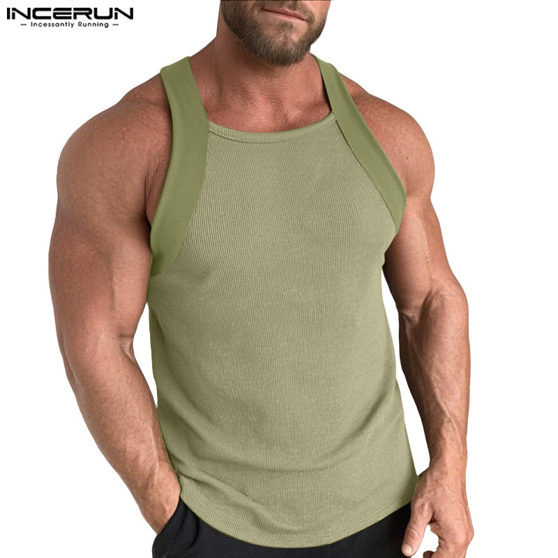 เสื้อยืดผู้ชายสไตล์วินเทจ แขนกุดสีทึบ เหมาะสำหรับใส่ลำลอง