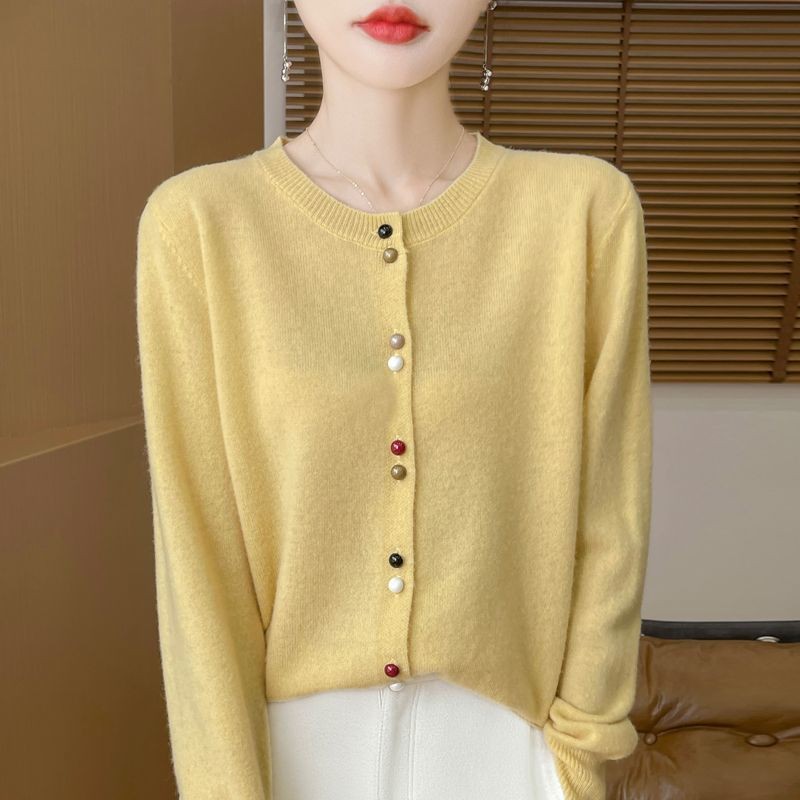 เสื้อสเวตเตอร์ถักสไตล์ใหม่สำหรับผู้หญิง รอบคอน้อย สีพิมพ์ลายขนาดใหญ่ เหมาะสำหรับฤดูใบไม้ผลิและใบไม้ร่วง