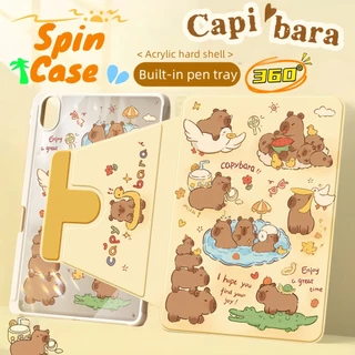 คาปิบารา น่ารัก เคสไอแพด For Gen9/8/7 Air3 A16 gen11/10 Air11 air7/6 M3 Air4/5 Pro11 หมุนได้ 360 พร้อมถาดใส่ปากกา