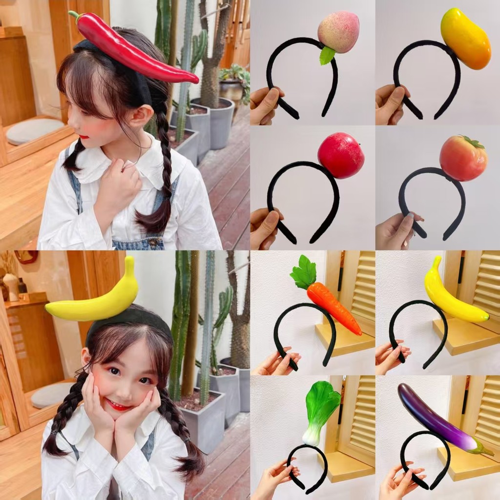 ที่คาดผมลายผักและผลไม้ แครอทและพริก สไตล์สนุกๆ สำหรับเด็กผู้หญิง