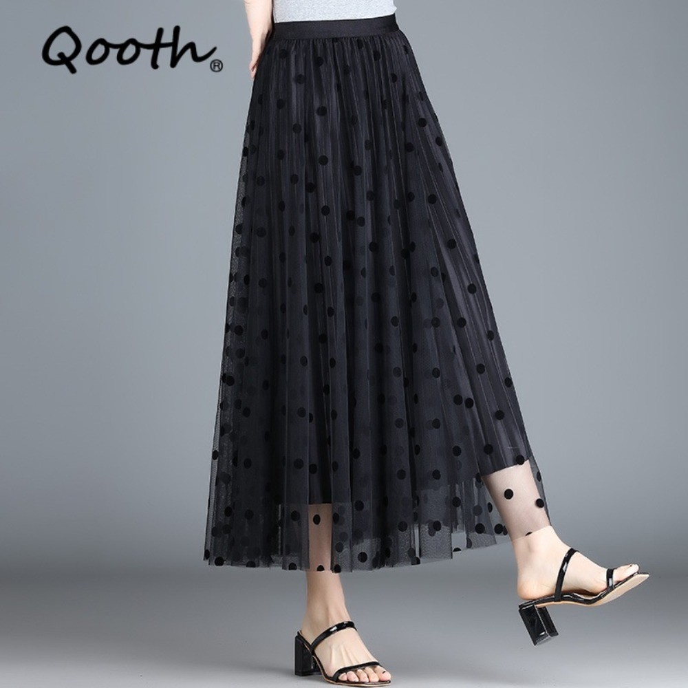 กระโปรง Tulle ลายจุดสำหรับผู้หญิง แบบ A-line ทรงกลาง มีเอวด้านบนยืดได้ พร้อมขอบกระโปรงกว้าง QT2671