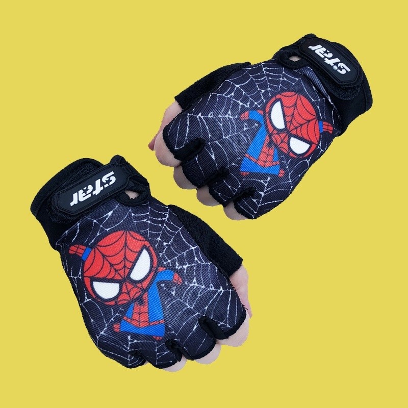 ถุงมือขี่จักรยานสไปเดอร์แมนสำหรับเด็กชายและเด็กหญิง ดีไซน์สำหรับนักเรียนกลางแจ้ง