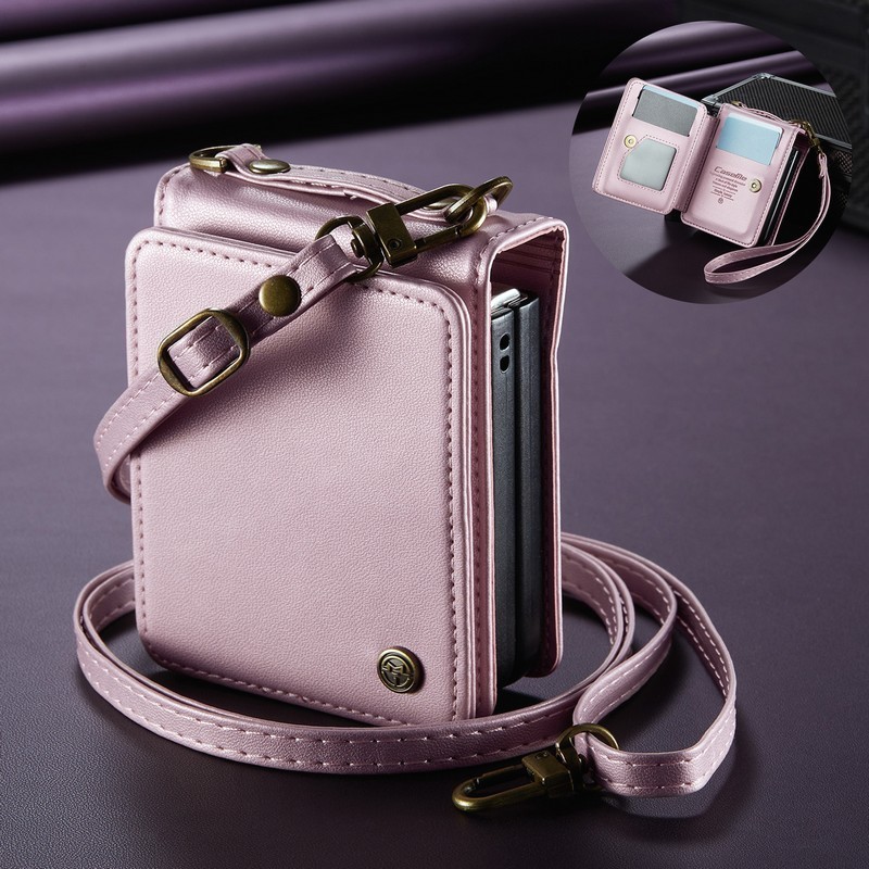 สําหรับ Samsung Galaxy Z Flip 7 5G Z Flip7 กรณียี่ห้อ Caseme PU หนังช่องใส่การ์ด Hard Flip โทรศัพท์สําหรับ Samsung Galaxy Z Flip7 พร้อมสายยาว