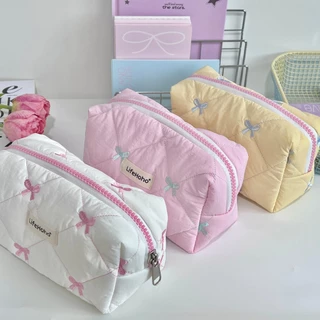 (ในสต็อก) กระเป๋าแต่งหน้า INS สไตล์ใหม่ Bowknot แบบพกพาถุงเก็บสินค้าขนาดเล็ก