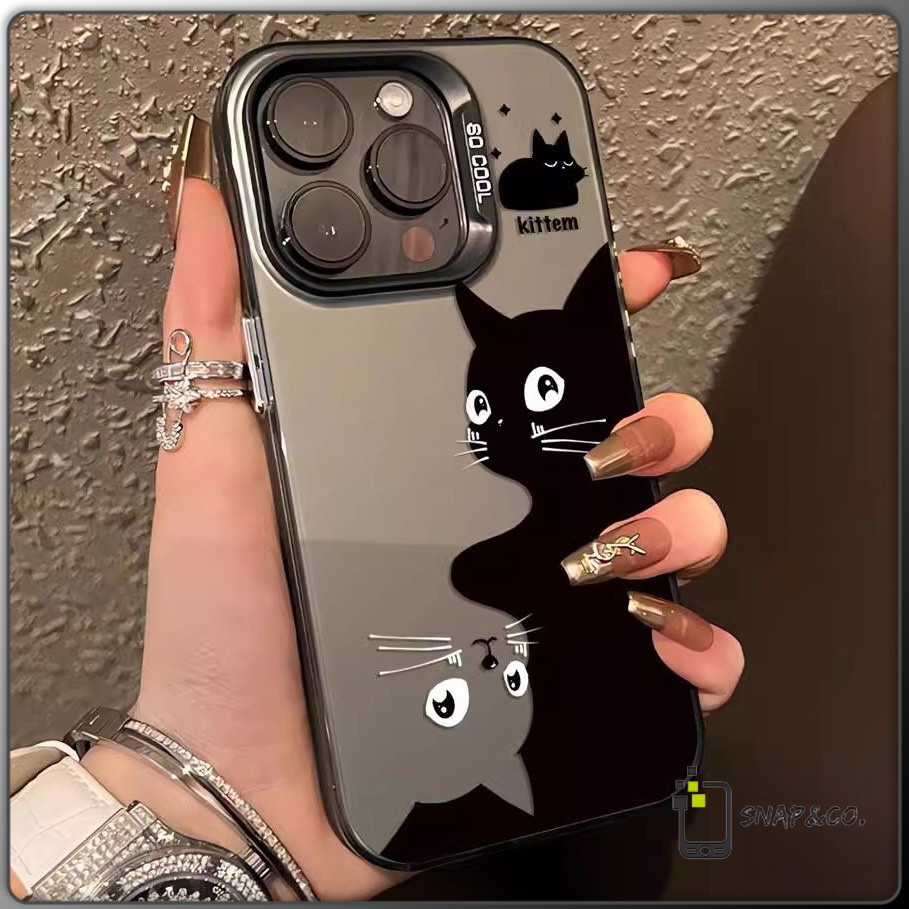 🔥Snap&Co.🔥เคสไอโฟน11 สีดำหรูหราซิลิโคนแข็งกรณีโทรศัพท์ แมวสีดำแมวสีขาวiPhone 13 12 14 15 11 16ProMAX8 7Plus X XR XS