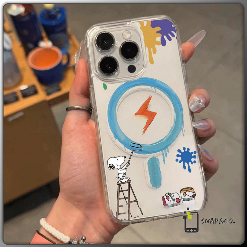 การชาร์จแบบไร้สาย เปลือกแม่เหล็ก ซνούบี้ครีเอทिव for iPhone X XS MAX XR 7/8PLUS 16 15 14 เคสไอโฟน 13 12 11 PRO MAX ขั้นส