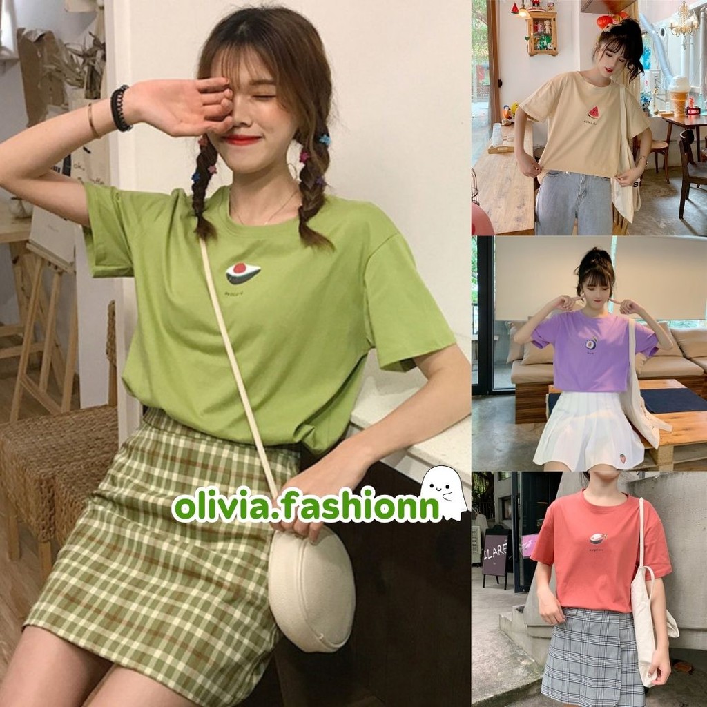 🦄Olivia🦄(โล๊ะเสื้อ) เสื้อยืดสกรีนลายผลไม้ ผ้านิ่ม ใส่สบาย สไตร์เกาหลี #F001