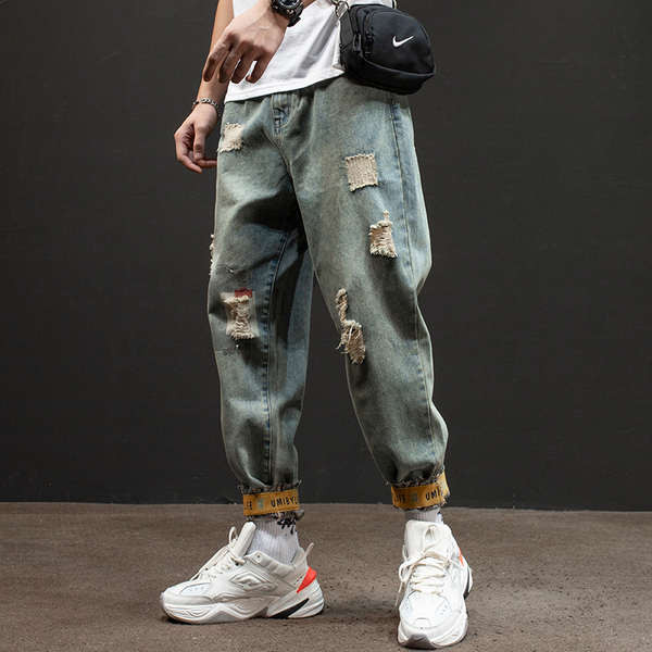 กางเกงยีน baggy jeans หญิง American Ripped Jeans สไตล์ใหม่หลวมๆ สำหรับผู้ชายปี 2023 เหมาะสำหรับทุกโอ