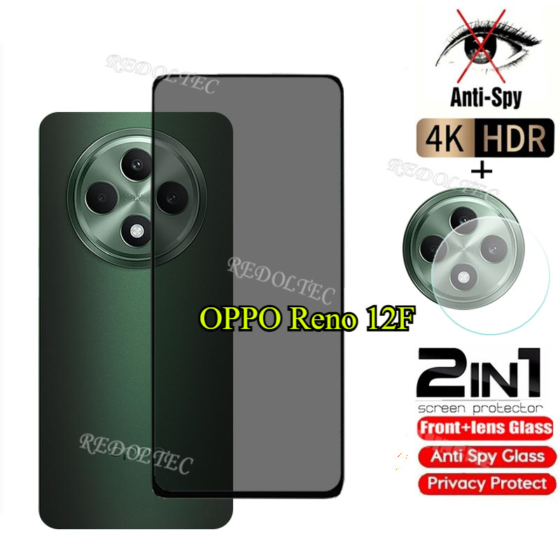 OPPO Reno 12F 5G 4G กระจกนิรภัยส่วนตัว Anti-Spy คลุมทั้งหมดปกป้องหน้าจอ Anti Peek 2in1 ฟิล์มความเป็นส่วนตัว + เลนส์ OPPO Reno12 F Reno12F