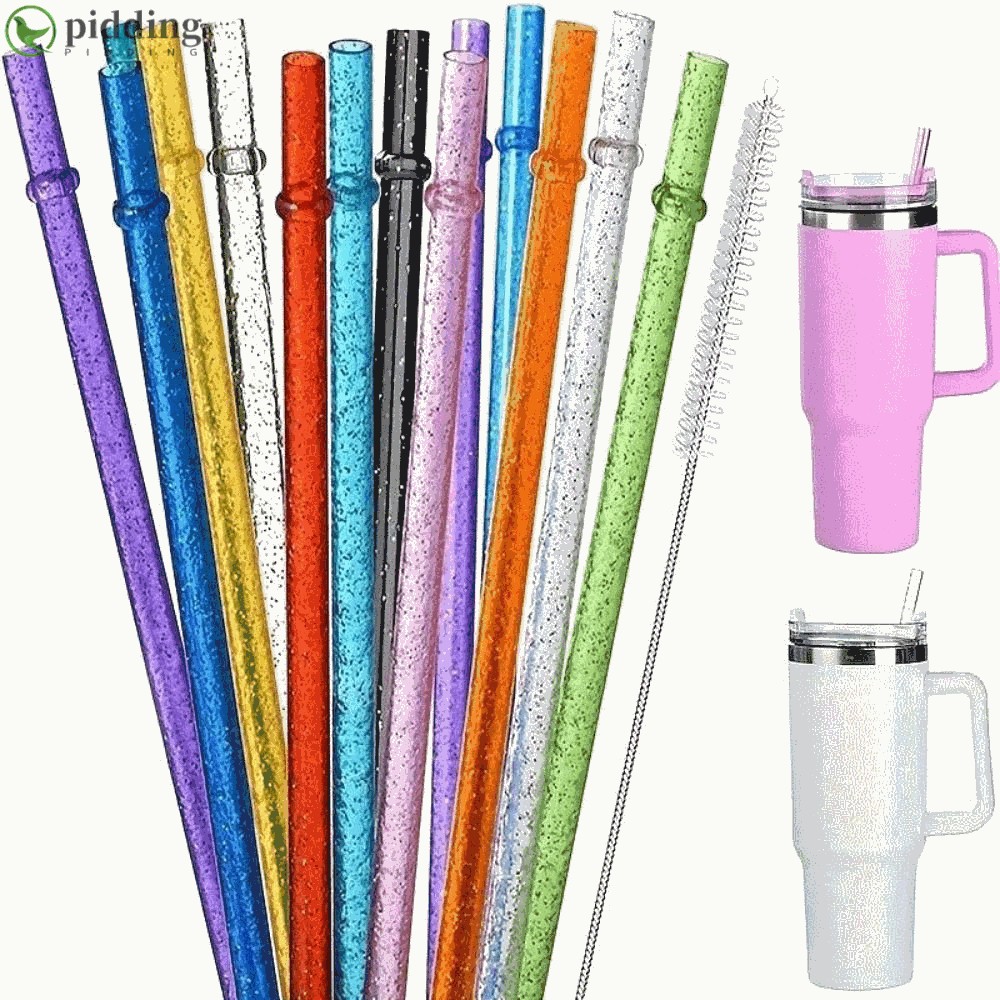 PIDDING 1PC ผงทองหลอดพลาสติก, แบบพกพารถ Travel Cup Straw Glitter Straw, ของขวัญนํากลับมาใช้ใหม่ถ้วยอ