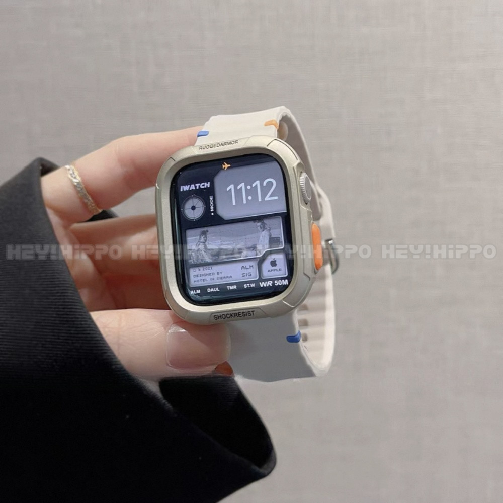 สายรัดซิลิโคนคลื่น+เคสป้องกันเหมาะสําหรับ ฉันดู 10/9/8/7/5/4/กับ ชุดสายรัดเหมาะสําหรับสมาร์ทวอทช์ 49/46/45/44/42/41/40/438มม - รูปที่ 6