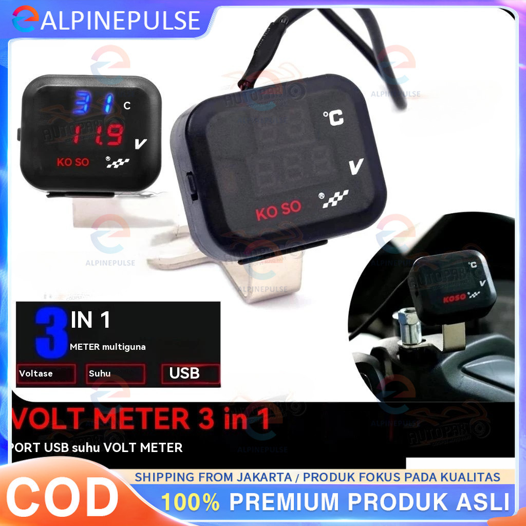 Koso 3 in 1 Voltmeter/3 in 1 Koso USB กันน้ํา Original Voltmeter/3in1 Voltmeter 2A USB Charger กระจก