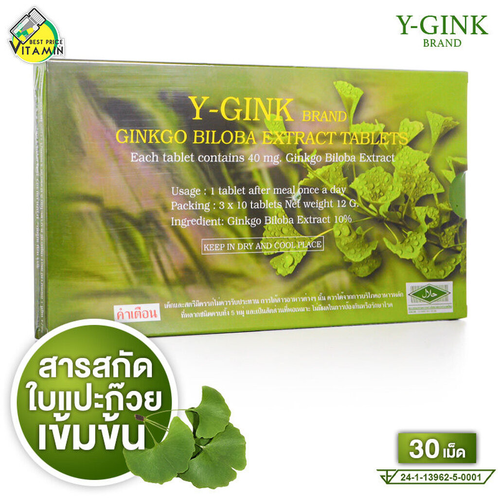 Y Gink Ginkgo Biloba วาย กิง ใบแป๊ะก๊วยสกัด [30 เม็ด]