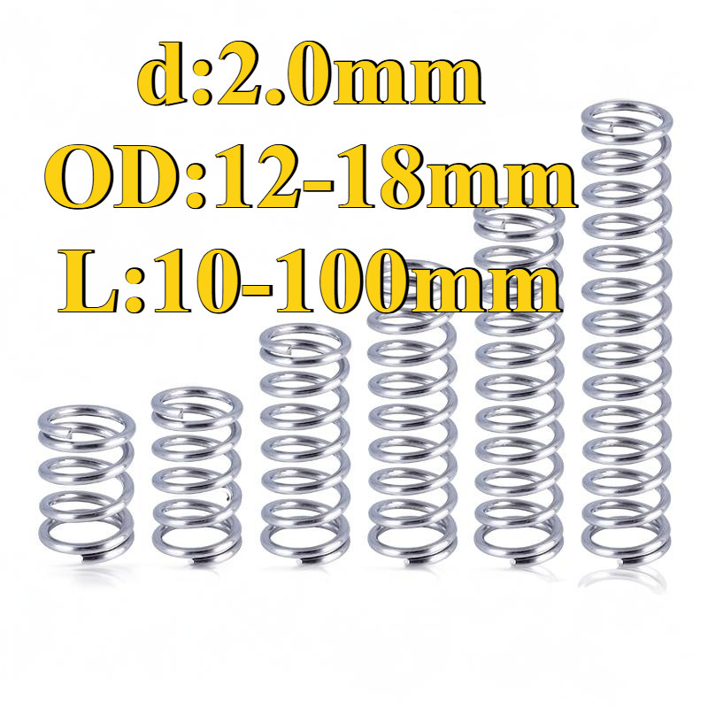 สปริงบีบอัดกลับสปริงสแตนเลส 304 สปริงบีบอัด d: 2.0mm * OD: 12-18mm * L: 10-100mm (YDY-XDT-MY)
