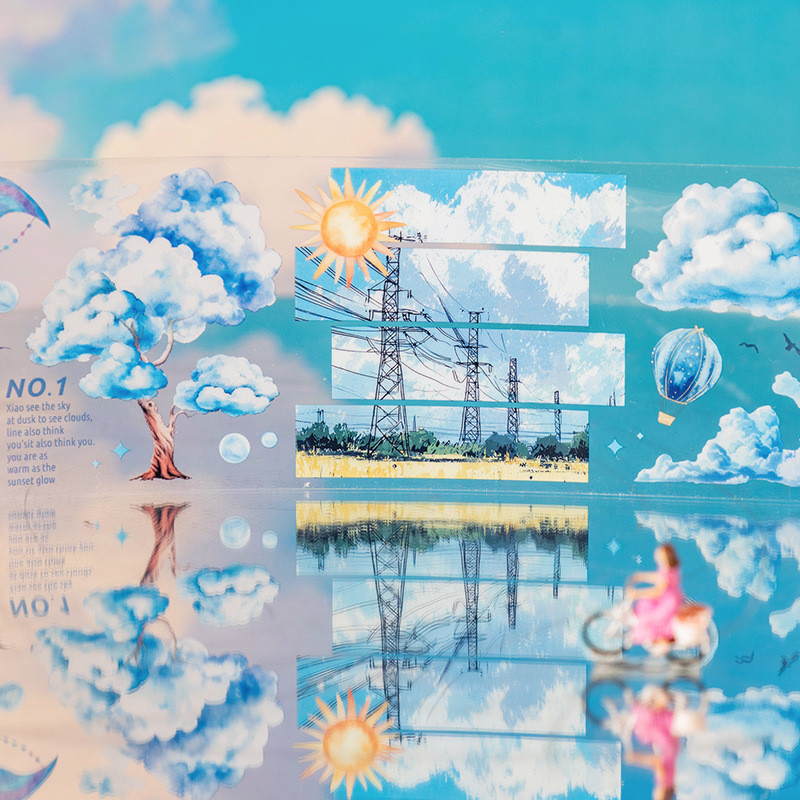 นาย กระดาษ 200 ซม./ม้วน PET Sky Cloud กรอบฉากสติกเกอร์แพ็คสําหรับบัญชีมือเคสโทรศัพท์ DIY ตกแต่ง Collage