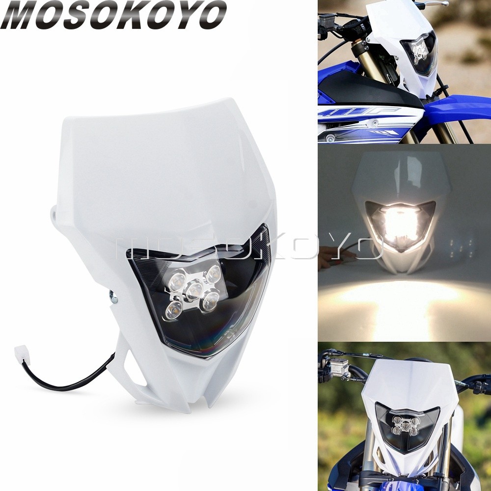 MO วิบาก LED ไฟหน้าหน้ากาก Supermoto สีขาว E Nduro ไฟหน้า F Airing สากลไฟหน้าสำหรับ Yamaha WR250R WR