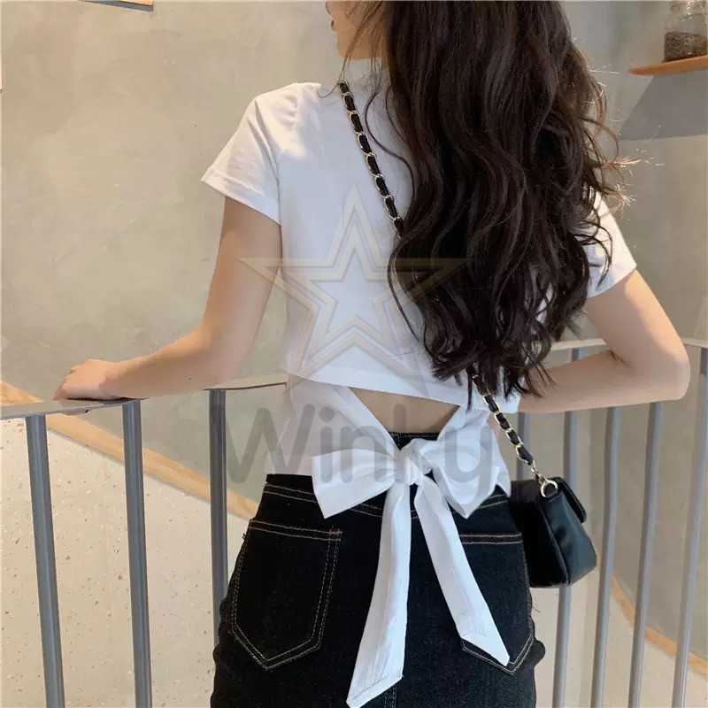 เสื้อยืดแขนสั้นผู้หญิง ผูกหลัง ดีไซน์เก๋ ใส่สบาย สีสวย