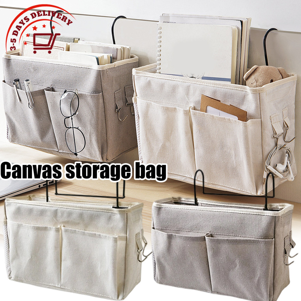 [จัดส่ง 3-5 วัน]ตัวจัดระเบียบข้างเตียงประหยัดพื้นที่ | กระเป๋าเก็บของแบบแขวนสําหรับงานหนักพร้อมตะขอเหล็กผ้า Oxford กันน้ําสําหรับหอพัก/ชิ้นส่วน สีเทา/สีเบจ