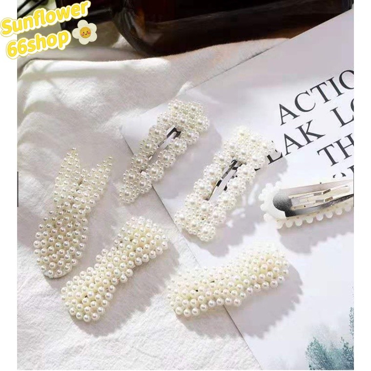 Sunflower66 กิ๊บติดผมประดับมุก สีขาว ทรงเรขาคณิต แฟชั่นสำหรับผู้หญิง 1 ชิ้น
